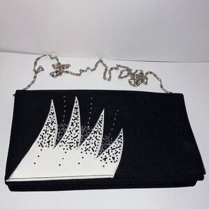 Studio‎ B Black and White Geometric Clutch with Chain Strap